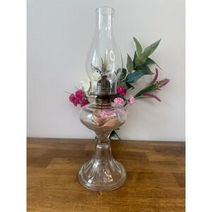 Antique Clear Glass Oil Lamp Tall Victorian Kerosene Lamp Vintage Lighting Decor